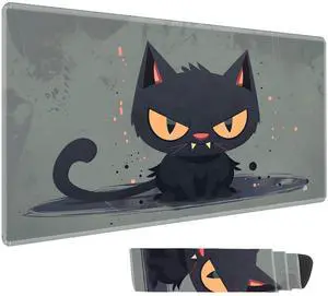 RVHOEZZM MTG Gaming Mat, 24 x 14 inch Gaming Mat for TCG Gaming Mat and Mouse Pad, Table mat Edge Stitched Non-Slip Base, Angry Kitten
