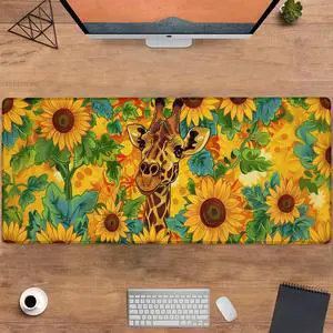UNDAHIS Adorable Giraffe Gaming Mouse Pad, Large Office Desktop Mousepad for Computer Laptop, Extended Work Desk Mat with Anti-Slip Base, Decorative Desk Pad 31.5×11.8 in (Giraffe and Sunflowers)