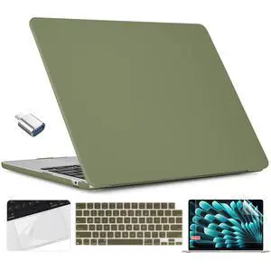 TWOLSKOO Compatible with M4 MacBook Air 15 inch Case 2025-2023 Release M4 A3241 M3 A3114 M2 A2941, Plastic Hard Shell&Screen Protector&Keyboard Cover&Trackpad Film&Type C Adapter, Avocado Green