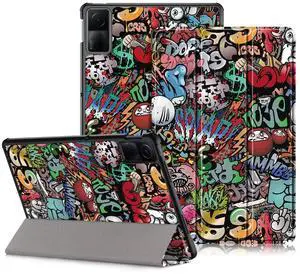 Yiernuo Case for Xiaomi Redmi Pad SE 11 inch 2023 Tablet,Slim Lightweight Trifold PC Cover with Auto Wake/Sleep Function,Graffiti