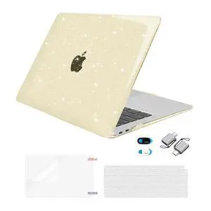 MOSISO Compatible with MacBook Air 13 inch Case 2022 2021 2020 2019 2018 Release A2337 M1 A2179 A1932, Sparkly Glitter Plastic Hard Case&Keyboard Cover&Screen Film&Webcam Cover&Type C, Gold