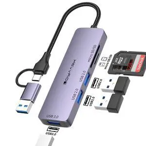 USB-C Hub with SD/TF Card Reader, 3 USB Ports (USB 3.0 & USB 2.0) - Compatible with Laptops, MacBook, Surface, Tablets