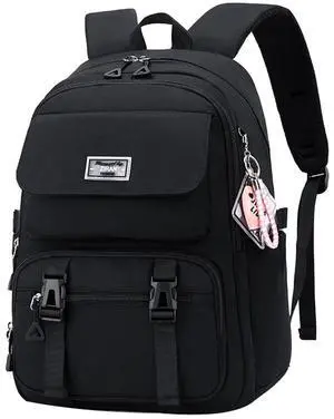 JiaYou Teen Girls Casual Backpack High Middle School Daypack Women Daily Travel Laptop Bag (2# Black, 26 Liters)