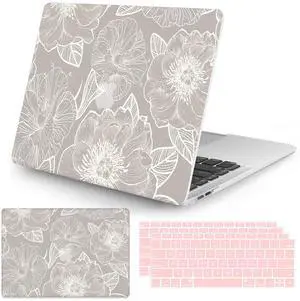 Seorsok Compatible with MacBook Air 13 Inch Case 2020 2019 2018 Release A1932 A2179 M1 A2337 Touch ID, Plastic Hard Shell Case with Keyboard CoverFlower