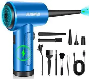Jenawin Electric Compressed Air Duster, 3-Speed 91000RPM, 8000mAh Rechargeable, 14-in-1 Kit with LED, for Computers, Keyboards, Cars & More