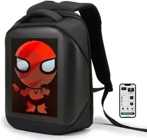 XQCK LED Backpack with App Control,16 Inch Cool DIY Pixel Art Animation Programmable Screen Laptop Backpack,Travel, Motorcycle Backpack