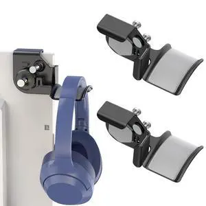 SIROLISA 2-Pack Monitor Stand for Headphones and Headsets, Clamp-On Adjustable Headset Holder Space-Saving Desk Organizer(Black)