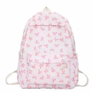 Fishjhan Bow Backpack Large Capacity Kawaii Aesthetic Japanese Backpack Cottagecore Laptop Bag with Cute Accessories (Pink)