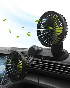 @utos Car fan Dual Head,Portable USB Powered for Car Dashboard, 3-Speeds Powerful Car Fans, 360° Rotation
