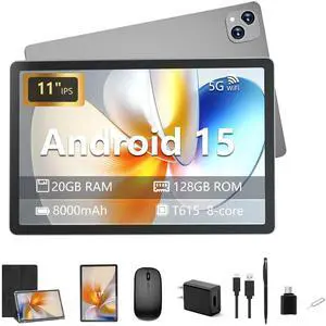 Iconiotk Android 15 Tablet 11 inch Tablet with Keyboard, 20GB+128GB, 1TB Expand, Octa-Core, 2.4G/5G WiFi, 8000mAh, BT V5.2, IPS Touch Screen, GPS, 2 in 1 with Case, Mouse, Stylus (Silver) Iconiotk Android 15 Tablet 11 inch Tablet with Keyboard, 20GB+128GB, 1TB Expand, Octa-Core, 2.4G/5G WiFi, 8000mAh, BT V5.2, IPS Touch Screen, GPS, 2 in 1 with Case, Mouse, Stylus (Silver)
