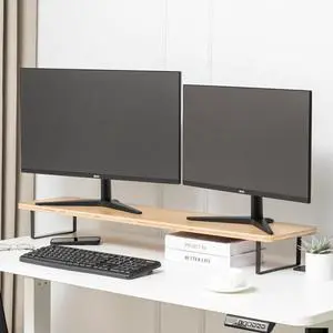 Borywisful Dual Monitor Stand Riser, 41.3 Inch Large Monitor Stand for Holding 2 Computer Monitor Screens ,Tv and Printers in Home Office.- Natural Color