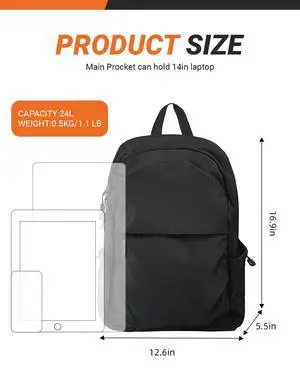 BARUHARI Multi-Pocket Laptop Backpack, 24L Capacity, Fits 14-inch Laptop, 16.9x12.6x5.5 inches, 1.1 lbs, Black/Navy/Gray (GREY)