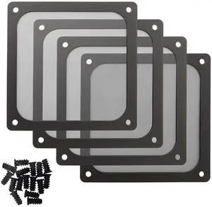 120mm PC Computer Case Fan Dust Filter Grills with Magnet and Screws, Ultra Fine Nylon Mesh, Black Color - 4 Pack