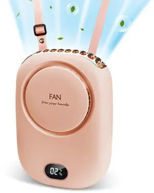 PiKaPiKaP Portable Neck Fan, Hanging Neck Fan Hands Free with Adjustable Lanyard and Bracket, USB Rechargeable Bladeless Mini Fans Portable, 3 Speeds for Women Kids Outdoor Travel