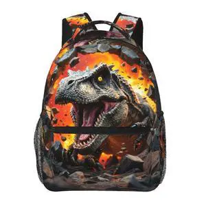 UEQIKI Dinosaur Volcano Lightweight Travel Backpack With Zipped Front Pocket Printed Laptop Bag Fashion Casual Daypack For Work, Hiking, Camping Unisex