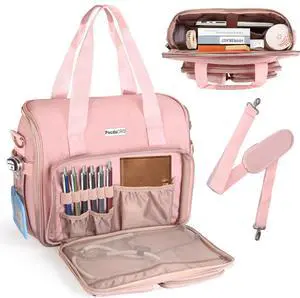 Professional Tote for Women 15.6" Laptop Bag - Teacher Nurse Work Bag Lay-Flat, Office College Commuting, Craft Organizer Bag (Pink, Medium)