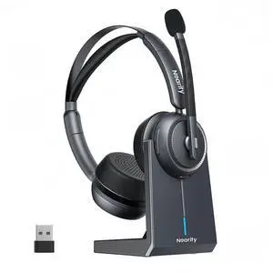 NEARITY EP320 Wireless Headset with Mic for Work, Bluetooth Headphones Noise Canceling, USB Headset with Microphone for PC, Charging Stand, Type-A Dongle, Mute Button for Office/Home/Call Center