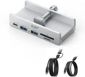 EJAY 5-Port USB 3.0 Hub with Card Reader & Clamp Aluminum Desktop Docking Station with 5Gbps Speed for PC Mac Laptop, 59inches Data and 39inches Power Cable