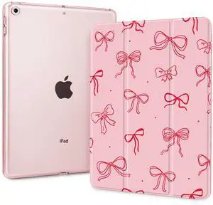 Lepeoac Case for iPad 9th Generation, iPad 8th/7th Gen Case 10.2-inch, Slim Stand Cover with Hard Translucent Back Shell, Auto Wake/Sleep, Pink Bows