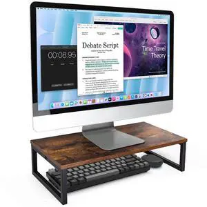 ARCOBIS 20 Inch Monitor Riser, Wood & Metal Computer Monitor Stand Riser for Desk, Rustic Brown