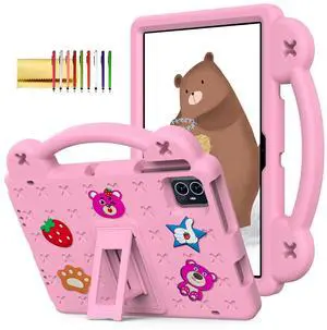 Dteck Case for Onn 10.1" Tablet 2024 Gen 4, Strawberry Panda Shockproof Rugged Lightweight Convertible Stand Handles Kids Friendly Case for Onn 10.1 inch 4 Gen Tablet 2024 (Model:100135925),Pink