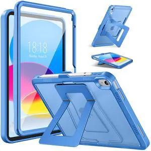 DTTO for iPad (A16) 11th Generation Case 11 Inch 2025, iPad 10th Generation Case 10.9 Inch 2022, [Stable Stand] with Built-in Screen Protector, Rugged Frosted Protective Cover, Blue