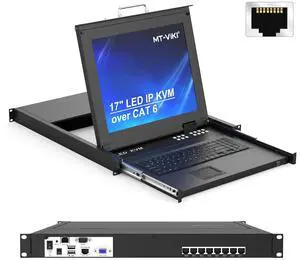 MT-VIKI 8 Port CAT6 Extension KVM Over IP,1-Local/1-Remote Access,1U Rack Mount KVM w/17'' LCD Monitor,Extend Distance up to 230ft/70m (VGA/HDMI Dongle NOT Included)