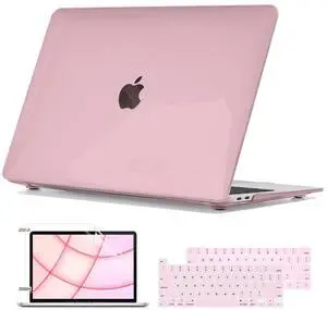 Compatible with 2022 2021 2020 2019 2018 2017 2016 MacBook Pro 13 inch Case M2 M1 Chip A2338 A2289 A2251 A1706 A1989 A2159 Cover, Plastic Hard Shell Case Keyboard Cover Screen Film, Crystal Pink