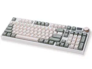 NJ98 Wireless Custom Mechanical Keyboard with Screen Knob 96% Hot Swappable RGB Keyboard Mac Windows (Pale Green, Steel Plate - Kaih Mix5 Linear)