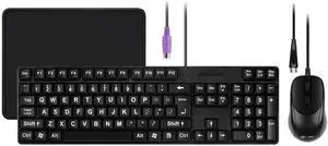 MCSaite Wired PS2 104 Keys Computer Keyboard and Mouse Combo - Big Print Letters - 3 in1 - with Mouse Pad