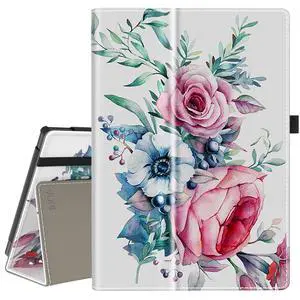 VORI Case for All-New Amazon Fire HD 10 Tablet and Fire HD 10 Plus (13th/11th Generation 2023/2021 Release), Slim Folding Stand Folio Cover with Hand Strap for Fire 10.1 Inch, Peony