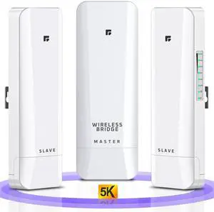Wireless Bridge, Pre-Configured 3 Pack Long Range WiFi Bridge for Point to Multi-Point, High-Speed Network Bridge with Hotspot, for Stores, Barn, Garage, Building, 100/1000Mbps LAN Port. 3 Pack (5KM)