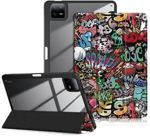 DINGGUAGUA Case for Xiaomi Pad 6 11 inch,Transparent Hard Shell Back Folio Trifold Smart Cover for Xiaomi Pad6 Pro 2023 Release,with Auto Wake/Sleep,Graffiti