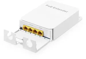 Outdoor Gigabit PoE Passthrough Switch, 1 PoE in 3 PoE Out Extender, IEEE802.3af/at PoE Powered, 10/100/1000Mbps Ethernet, Wall Mount Waterproof Plug and Play