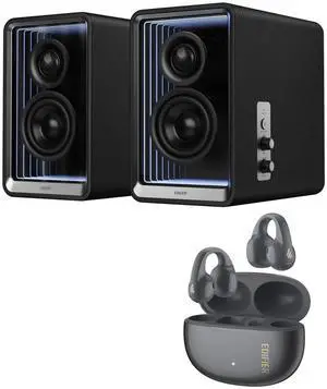 Edifier QR65 Desktop Active Monitor (Black) R1 Open-Ear True Wireless Earbuds (Gray)  Portable Listening & Desktop Audio Immersion, All-Round Sound Experience