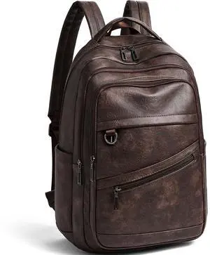 LATMAP 43L Backpack for Women Men - Vegan Leather Backpack Purse Travel Carry-on Bag College Bookbag Work fits 17" Laptop, Coffee