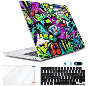 HOHAIYOO Compatible with MacBook Air 15 inch Case 2025 2024 2023 Release M4 A3241 M3 A3114 M2 A2941 with Liquid Retina Display, Hard Shell+Keyboard Cover+Screen Protector+Webcam Cover, Cool Graffiti