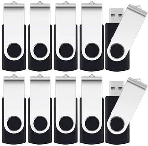 16GB Flash Drive, SRVR USB 16 GB Flash Drive 10 Pack, 16 Gig Thumb Drive with Lanyards Metal Swivel 16GB USB Memory Stick Pen Drive with LED Indicator(10 Black)
