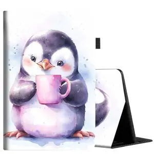 Case for All-New Amazon Kindle Fire HD 10 and Fire HD 10 Plus Tablet (13th/11th Generation, 2023/2021 Release) 10.1, Slim Folding Stand Cover with Auto Wake/Sleep, Watercolor Penguin Coffee