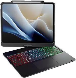 doqo for iPad Air 13 and iPad Pro 12.9 case with Keyboard 360°Rotatable Keyboard Case for iPad Air 13 M3/M2,iPad Pro 13(M4),iPad Pro 12.9(6th/5th/4th/3rd Gen) with Trackpad 7 Color Backlight Black