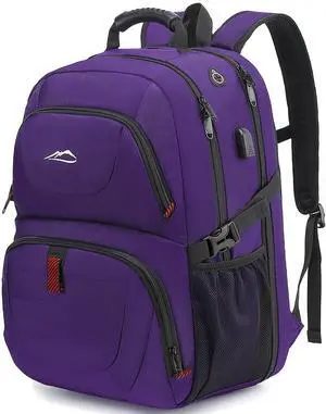 ProEtrade Travel Backpack, Extra Large Laptop Backpack School Business Anti Theft TSA Approved College Work Computer Bag Fits 17 Inch Laptop with USB Charging Port Bookbag for Women Men(Purple)