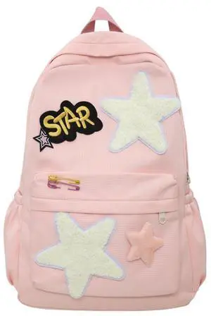 MININAI 2025 Preppy Backpack Trendy Y2K Stars Backpack Cute Aesthetic College Laptop Backpack Casual Daypack Y2k Accessories (Pink,One Size)