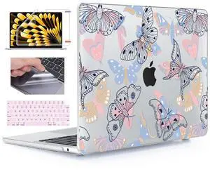 YSCLBAHUK Compatible with 2025 2024 2023 MacBook Air 15 inch Case M4 A3241 M3 A3114 M2 A2941, Hard Shell Case&Keyboard Cover&Screen Film&Trackpad Film for Mac Air 15.3" Retina Display, Line Butterfly