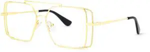 VOOGLAM Square Non Prescription Blue Light & UV400 Blocking Eyestrain Eyewear for Women in Square Gold metal Candace