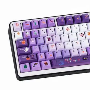 COOMICKEY Purple PBT Keycaps, Cute Candy Keycaps Cherry Profile, 143 Keys Kawaii Anime Halloween Ghost Custom Keycap Set for Cherry Gateron MX Swithes Mechanical Keyboards