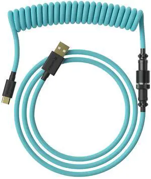 Ranked Coiled Keyboard Cable | Handcrafted Double-Sleeved Braided Cable | USB Type C to A | 5-Pin Aviator Connector for Custom Mechanical Gaming Keyboard | Support Fast Charge 20W (Ranked Blue)