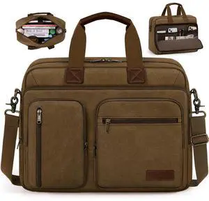 Mens Laptop Messenger Bag 15.6 Inch Canvas Briefcase Waterproof Vintage Computer Bag Shoulder Bag Satchel Bags for Work College Travel