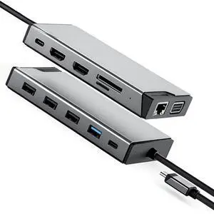 12-in-1 USB C Docking Station, 4K@60Hz Triple Display HDMI/VGA, 4X USB Ports, Gigabit Ethernet, 100W PD, SD/TF Card Reader, for Laptop/Desktop