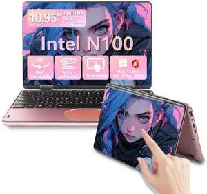 BINHENGLON 11" 2-in-1 Touchscreen Laptop, N100 Laptops,16GB RAM,FHD 1920 * 1200 IPS,Win 11 Pro PC,Backlit Keyboard, WiFi,USB-C,HDMI,Oval Trackpad,Computer (Rose Gold, 16G+256GB SSD)