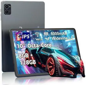 Tablet 10 Inch, Octa-Core, Android Tablets Support WiFi 6 & Widevine L1 & GMS, 8GB+128GB 1TB Expand, Mini Tablet with 1280 x 800 IPS HD Touchscreen, 6000mAh Battery